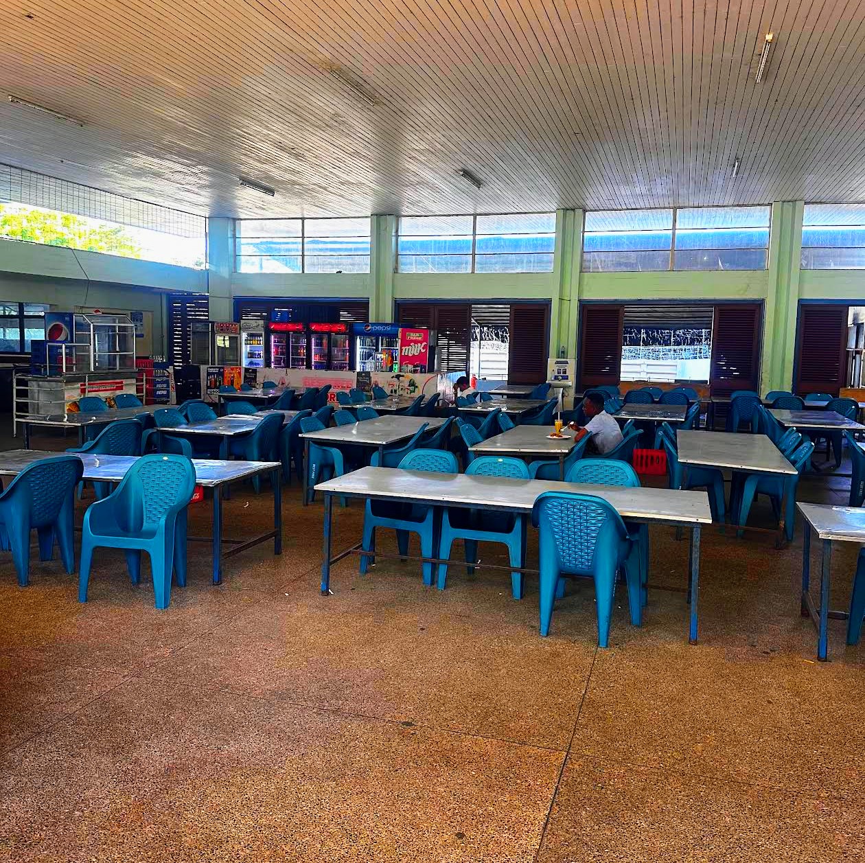 Interior seating space at Campus Cafeteria during the day